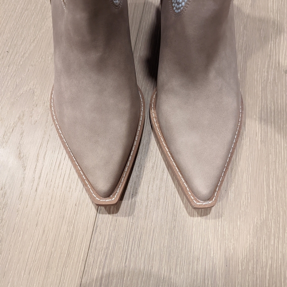 Elegant Beige Ankle Boots with Rhinestone Detail - Picture 6 of 11